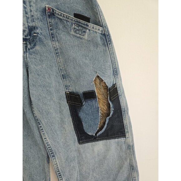 Lee Pipes Upcycle Vintage Y2K 90s Distressed Skater Wide Leg Unisex Jeans 0 2 XS - Picture 2 of 10